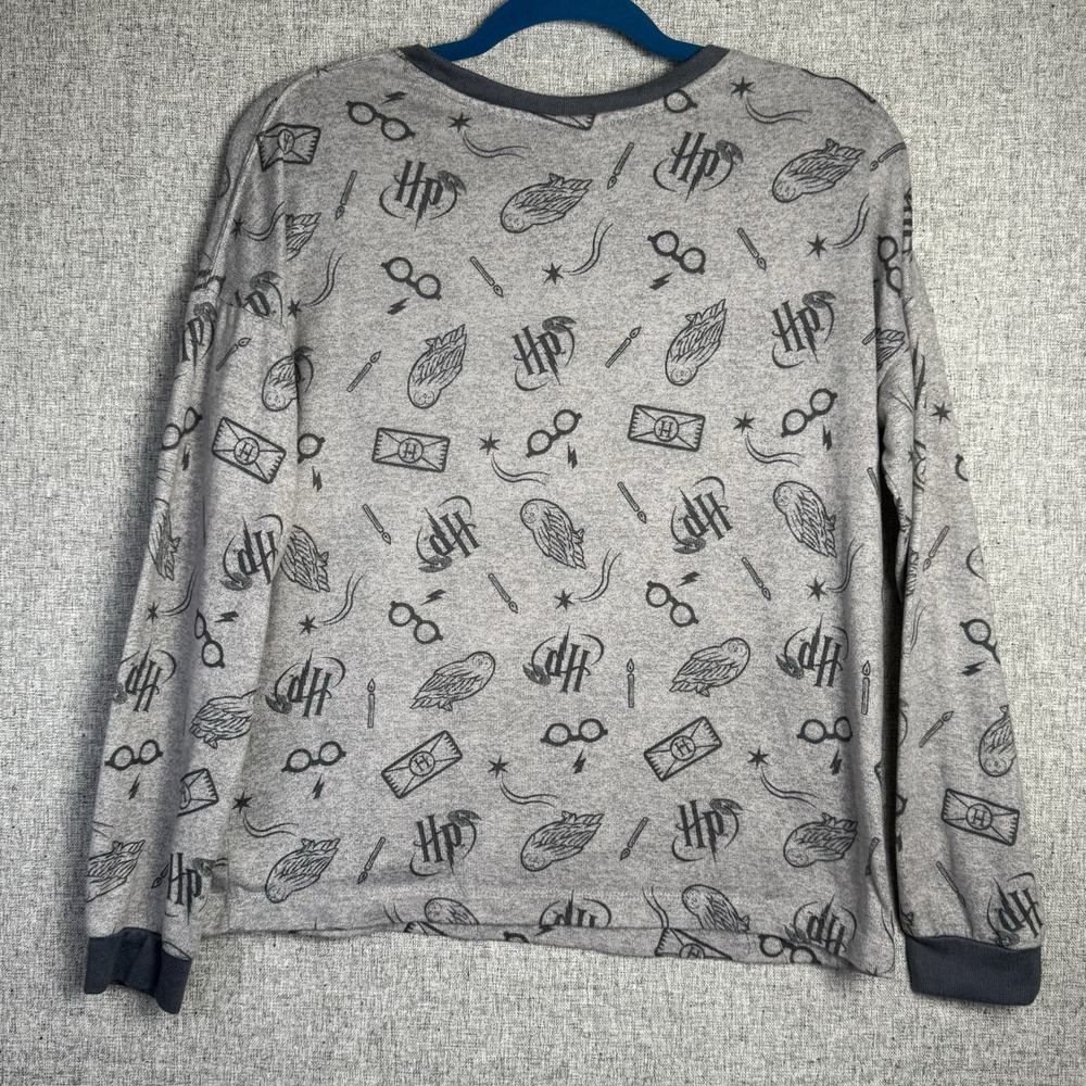Wizarding World Harry Potter Gray Owl Glasses Print Cozy Pajama Shirt SMALL - Picture 4 of 4
